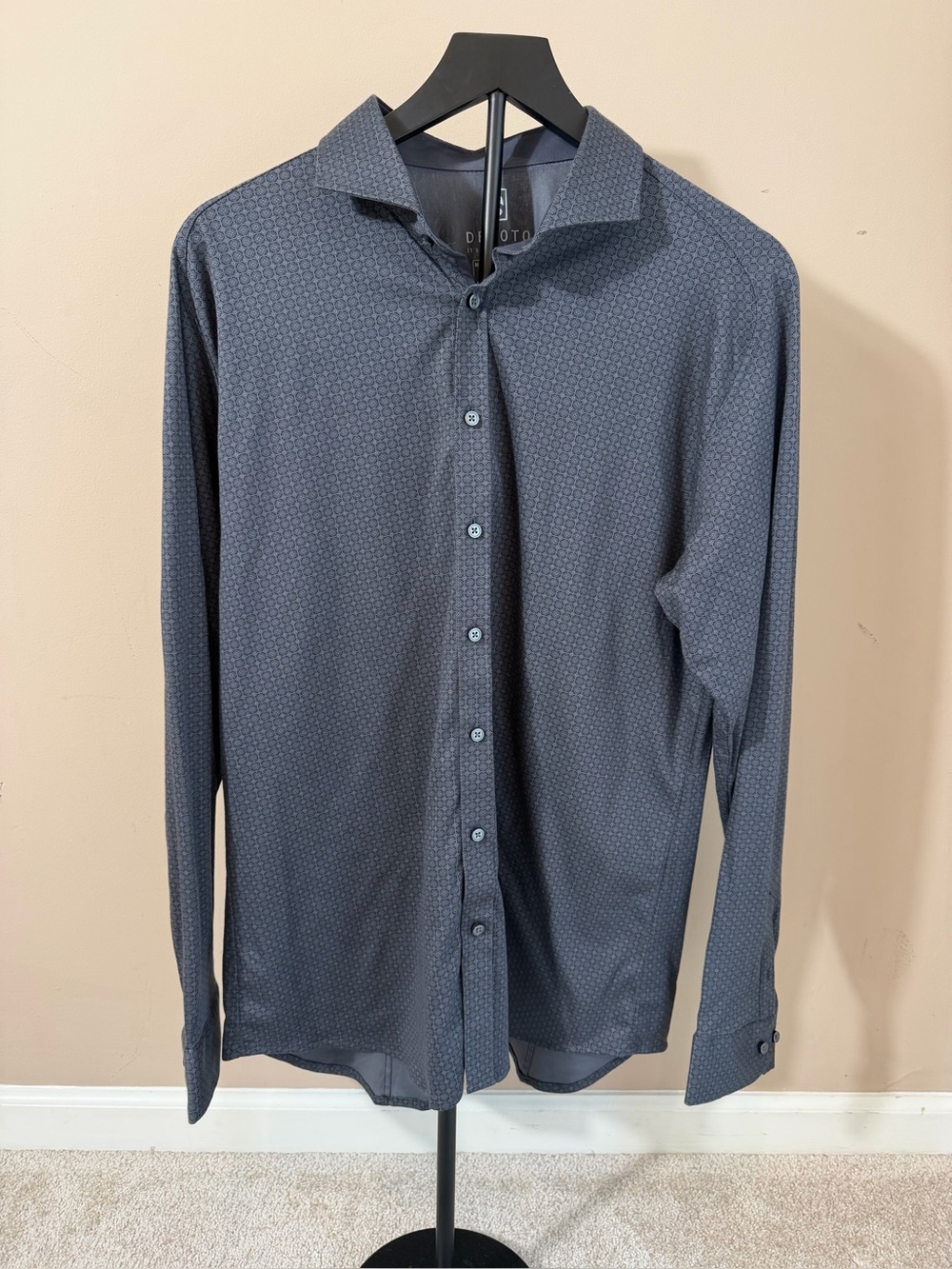 Mens Desoto Long Sleeve Blue Patterned Classic Fit Jersey Shirt Size Large